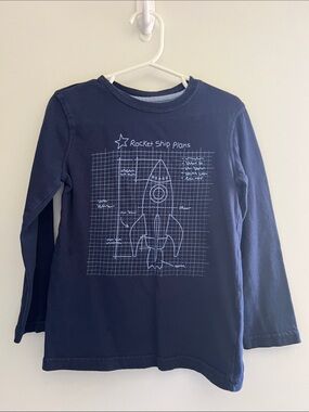 Falls Creek Navy Long-Sleeve Tee with Rocket Ship Graphic